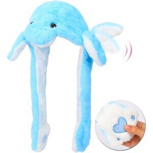 Kids Dolphin Animal Hat with Ears Moving Jumping Pop Up Beating Plush Holiday